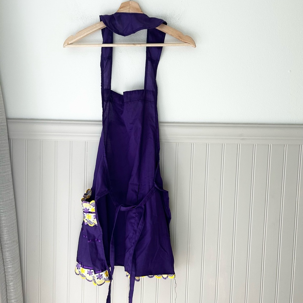 Purple Kitchen Cooking Apron with Yellow Accents Handmade - Picture 4 of 5